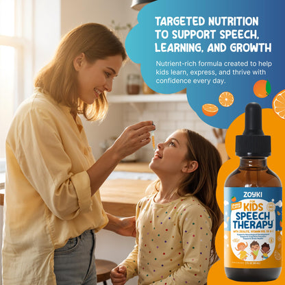 Zoyki Speech Therapy Drops for Kids - Speech Support Supplement for Communication Delay Cognitive Function Language & Brain Development with Zeolite Vitamins B12 D3 C - Sugar Free Gluten-Free Vegan - dailyvitalstore