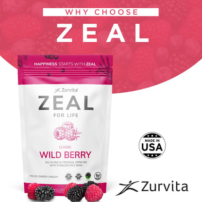 Zurvita - Zeal for Life 30-Day Wellness Bag - Wild Berry (Classic) - Nutritional Supplement for Vitality, Immunity, and Wellness - 420 Grams - dailyvitalstore