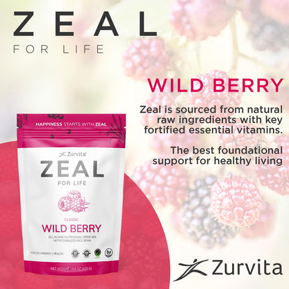 Zurvita - Zeal for Life 30-Day Wellness Bag - Wild Berry (Classic) - Nutritional Supplement for Vitality, Immunity, and Wellness - 420 Grams - dailyvitalstore