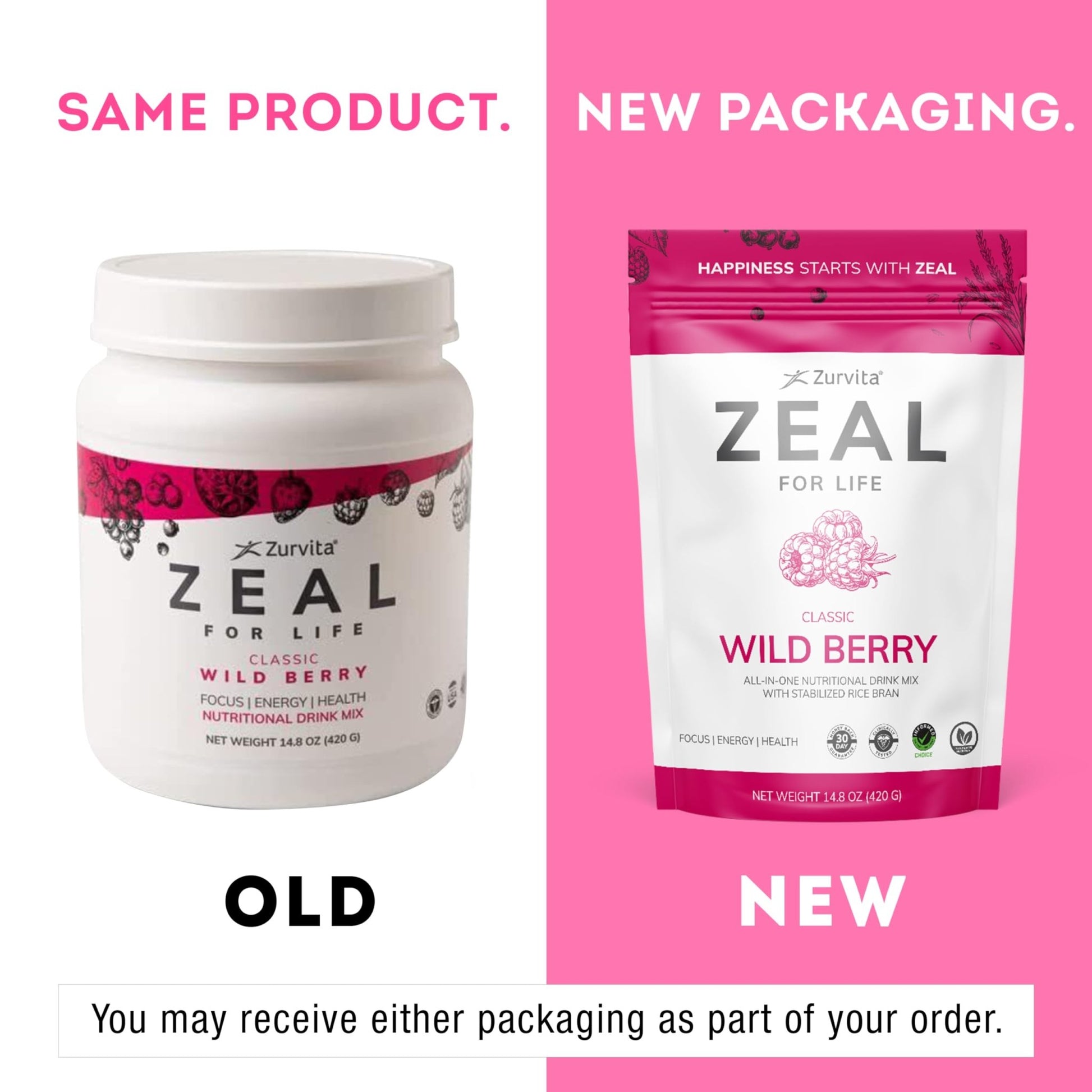 Zurvita - Zeal for Life 30-Day Wellness Bag - Wild Berry (Classic) - Nutritional Supplement for Vitality, Immunity, and Wellness - 420 Grams - dailyvitalstore