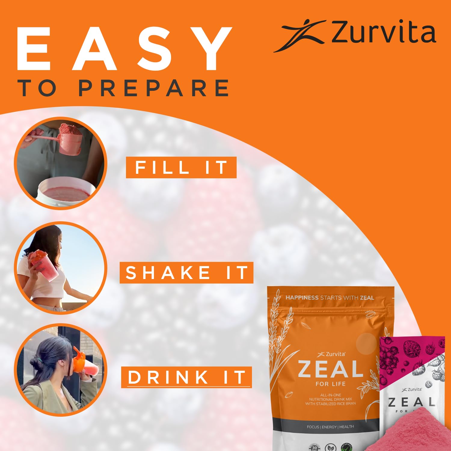 Zurvita - Zeal for Life Wellness Drink Mix - Wild Berry (Classic) Flavor - Gluten-Free, Vegan, with Vitamins and Minerals - 10 Single Packets - dailyvitalstore