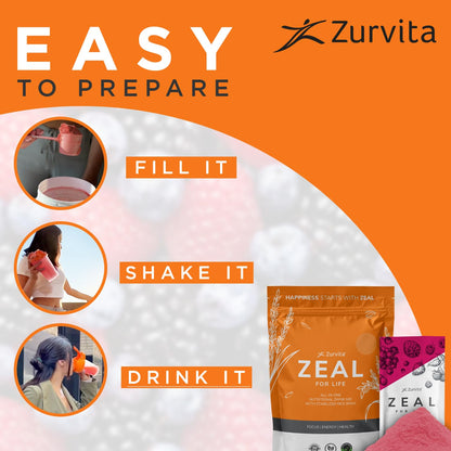 Zurvita - Zeal for Life Wellness Drink Mix - Wild Berry (Classic) Flavor - Gluten-Free, Vegan, with Vitamins and Minerals - 10 Single Packets - dailyvitalstore
