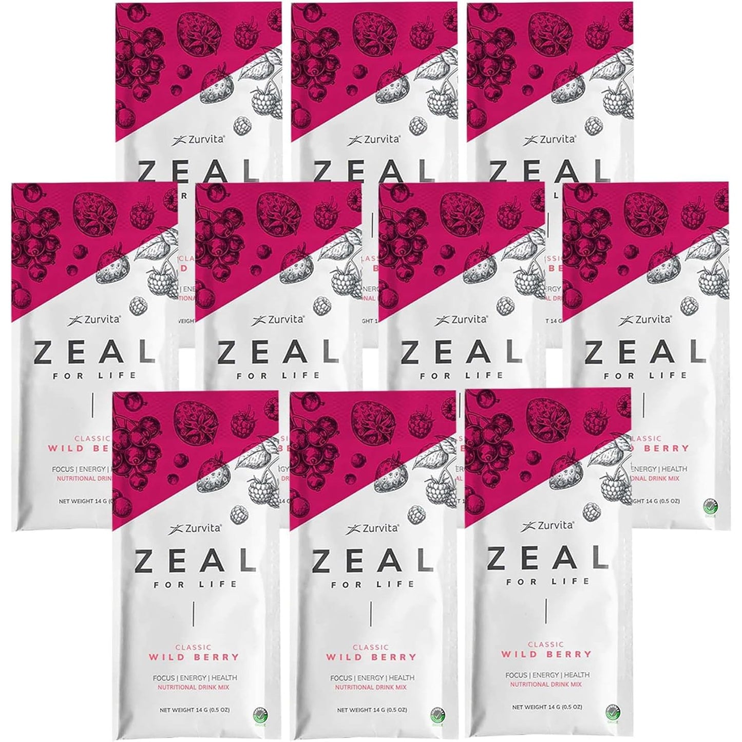 Zurvita - Zeal for Life Wellness Drink Mix - Wild Berry (Classic) Flavor - Gluten-Free, Vegan, with Vitamins and Minerals - 10 Single Packets - dailyvitalstore