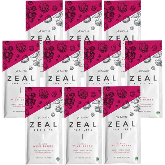 Zurvita - Zeal for Life Wellness Drink Mix - Wild Berry (Classic) Flavor - Gluten-Free, Vegan, with Vitamins and Minerals - 10 Single Packets - dailyvitalstore