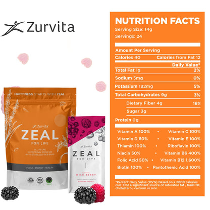Zurvita - Zeal for Life Wellness Drink Mix - Wild Berry (Classic) Flavor - Gluten-Free, Vegan, with Vitamins and Minerals - 10 Single Packets - dailyvitalstore