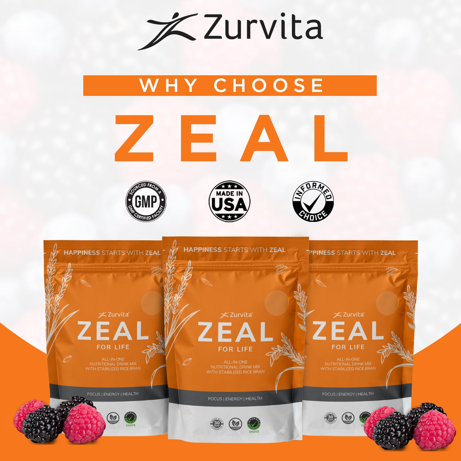 Zurvita - Zeal for Life Wellness Drink Mix - Wild Berry (Classic) Flavor - Gluten-Free, Vegan, with Vitamins and Minerals - 10 Single Packets - dailyvitalstore