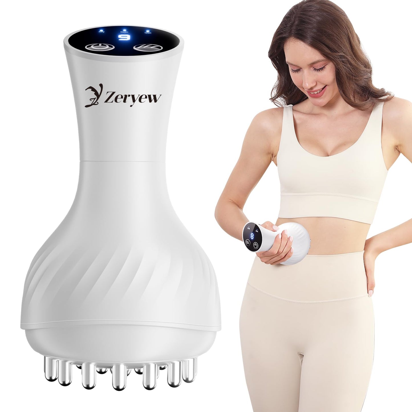 ZY ZERYEW 3-in-1 Handheld Lymphatic Drainage Massager with Red Light, Heat & Vibration - Cordless Anti Cellulite Massage Tool for Body Relaxation, 3 Modes & 9 Speeds for Belly, Legs, Thighs - dailyvitalstore