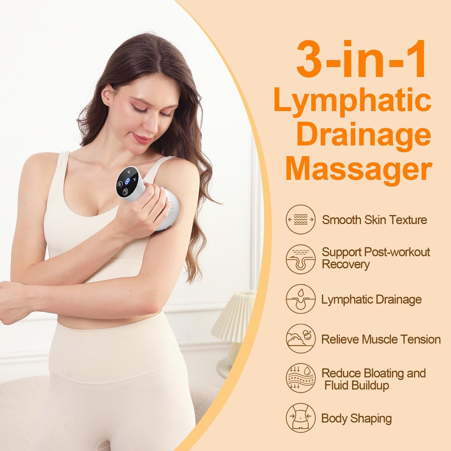 ZY ZERYEW 3-in-1 Handheld Lymphatic Drainage Massager with Red Light, Heat & Vibration - Cordless Anti Cellulite Massage Tool for Body Relaxation, 3 Modes & 9 Speeds for Belly, Legs, Thighs - dailyvitalstore