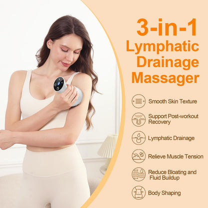 ZY ZERYEW 3-in-1 Handheld Lymphatic Drainage Massager with Red Light, Heat & Vibration - Cordless Anti Cellulite Massage Tool for Body Relaxation, 3 Modes & 9 Speeds for Belly, Legs, Thighs - dailyvitalstore