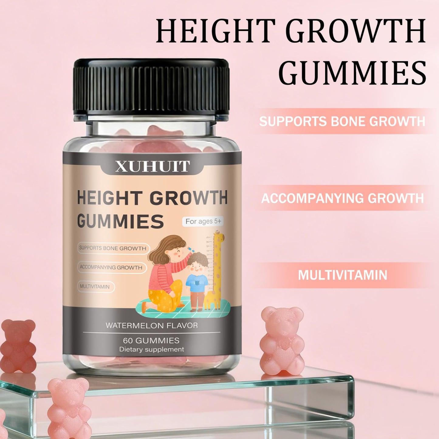 ZYGCDZ Growth Gummies for Kids & Teens - Natural Height Support with Vitamin D3, K2, Calcium & Ashwagandha - Bone Strength Supplement for Picky Eaters Ages 5+ (Watermelon Flavor) (1) - dailyvitalstore