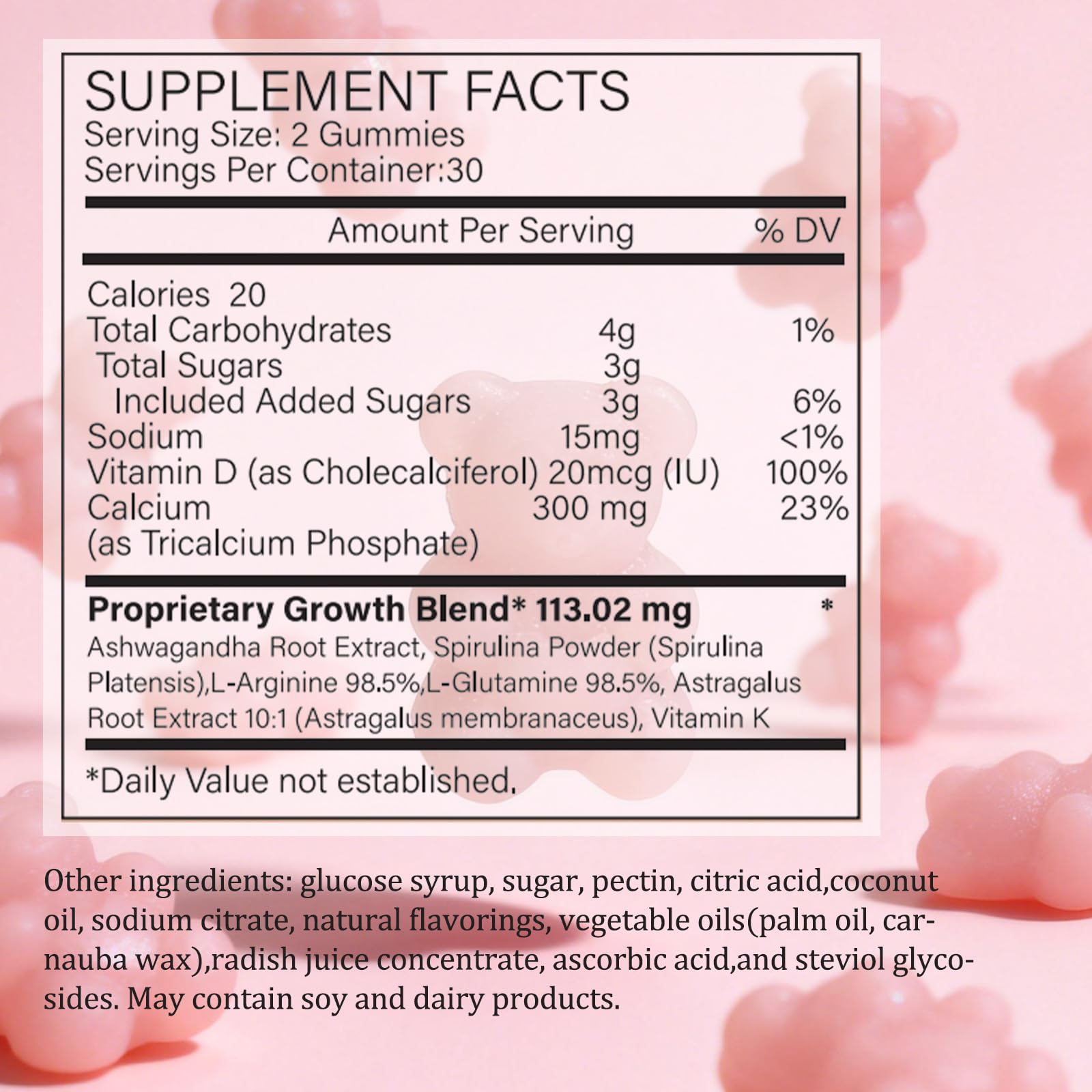 ZYGCDZ Growth Gummies for Kids & Teens - Natural Height Support with Vitamin D3, K2, Calcium & Ashwagandha - Bone Strength Supplement for Picky Eaters Ages 5+ (Watermelon Flavor) (1) - dailyvitalstore