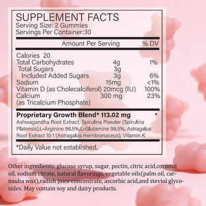 ZYGCDZ Growth Gummies for Kids & Teens - Natural Height Support with Vitamin D3, K2, Calcium & Ashwagandha - Bone Strength Supplement for Picky Eaters Ages 5+ (Watermelon Flavor) (1) - dailyvitalstore