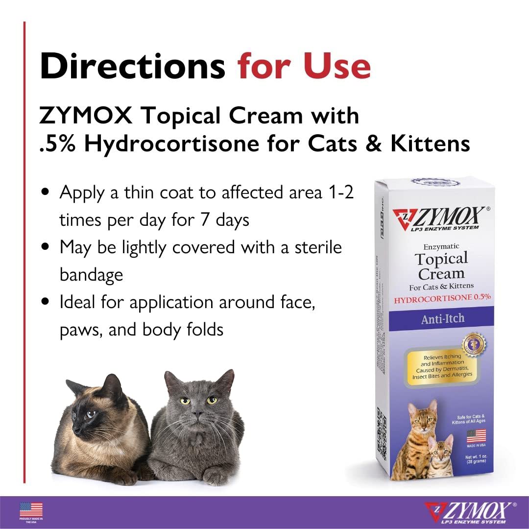 Zymox Cat & Kitten Topical Cream w/ .5% hydrocortisone - 1 oz. Tube - dailyvitalstore