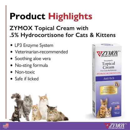 Zymox Cat & Kitten Topical Cream w/ .5% hydrocortisone - 1 oz. Tube - dailyvitalstore