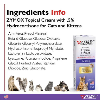 Zymox Cat & Kitten Topical Cream w/ .5% hydrocortisone - 1 oz. Tube - dailyvitalstore