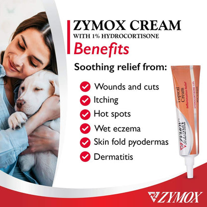 Zymox Veterinarian Strength Topical Cream with 1% Hydrocortisone for Dogs and Cats, 1oz - dailyvitalstore