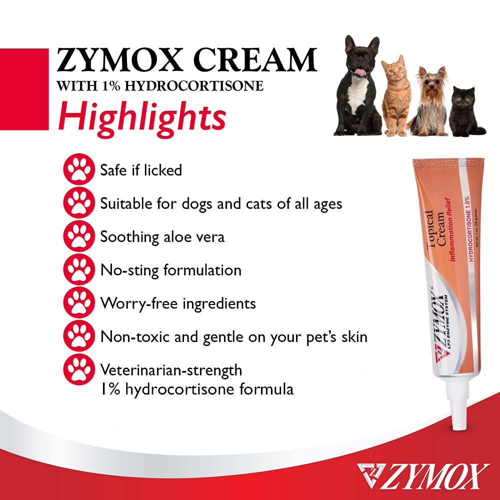 Zymox Veterinarian Strength Topical Cream with 1% Hydrocortisone for Dogs and Cats, 1oz - dailyvitalstore