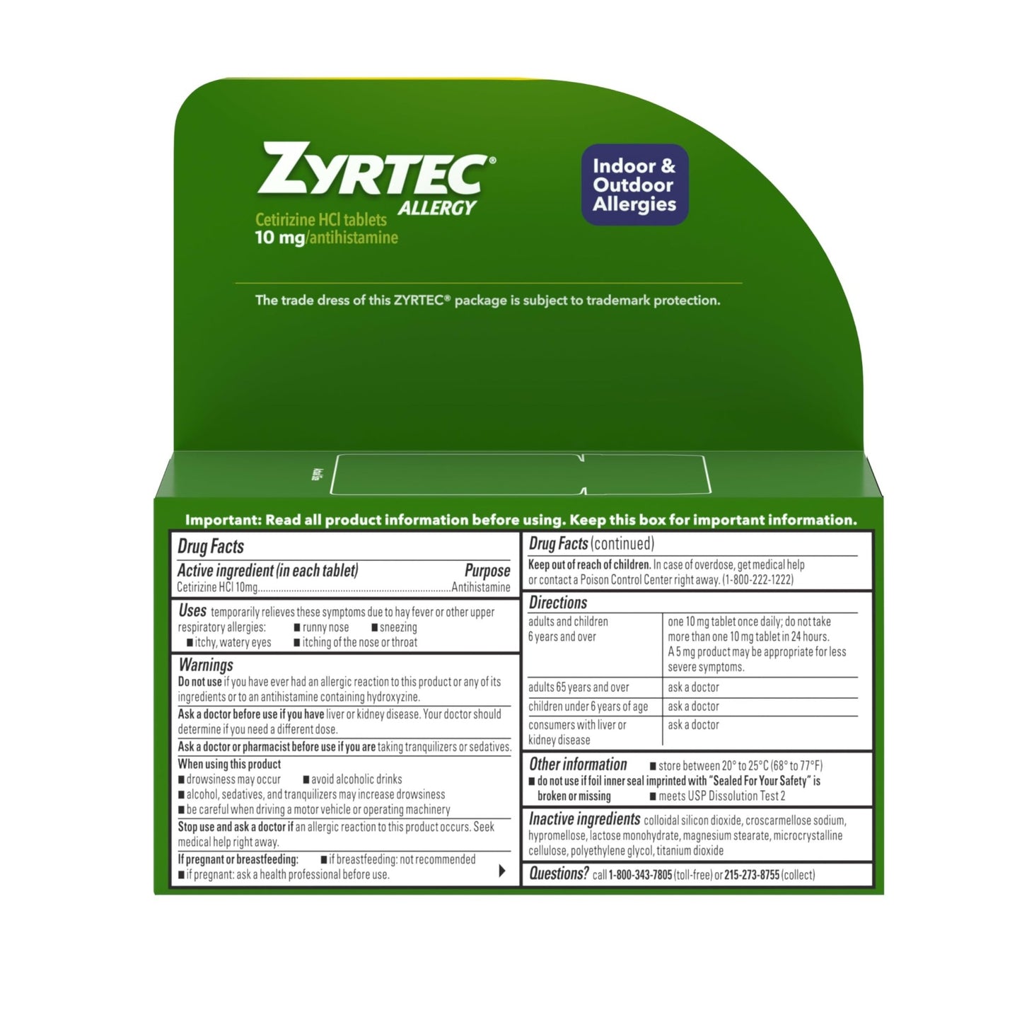 Zyrtec 24 Hour Allergy Medicine Tablets, Indoor & Outdoor Allergy Pills, Non Drowsy Antihistamine, 10 mg Cetirizine HCI, Relief from Runny Nose, Sneezing, Itchy & Watery Eyes, 75 ct - dailyvitalstore
