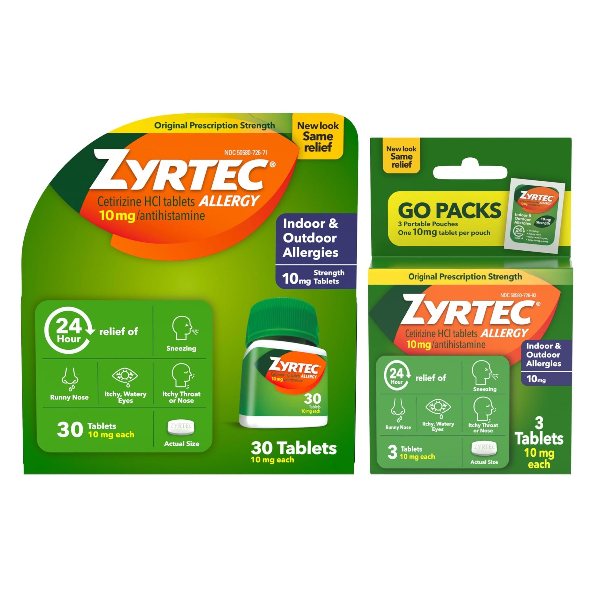 Zyrtec 24 Hour Allergy Relief Tablets, Fast-Acting Allergy Medicine for Indoor & Outdoor Allergies, Cetirizine 10 mg Tablet Antihistamine, 30 ct Bottle & 3 Single-Dose Travel Packs Bundle Pack - dailyvitalstore