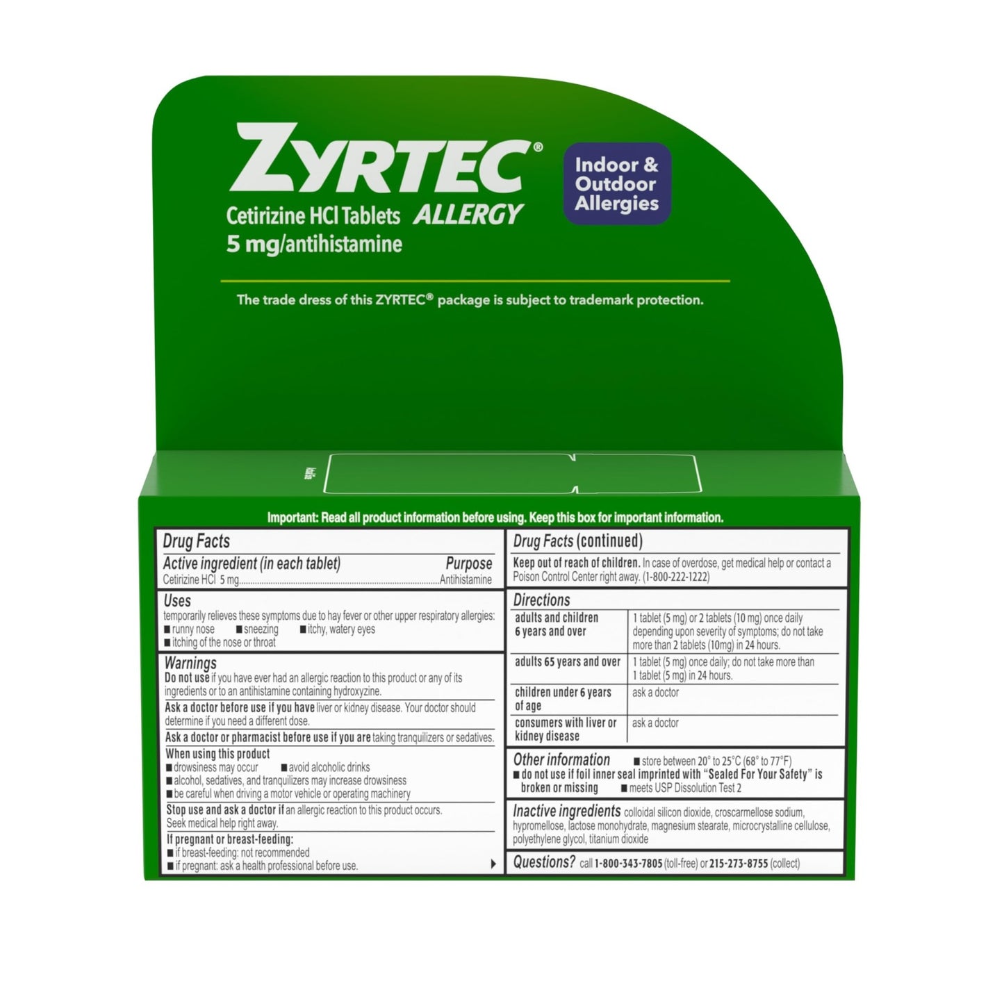 Zyrtec 24 Hour Allergy Relief Tablets, Indoor & Outdoor Allergy Medicine for Adults with 5 mg Cetirizine Hydrochloride, Relief of Runny Nose, Sneezing, Itchy Eyes, Plus Dust, Mold & Pet Dander, 35 ct - dailyvitalstore