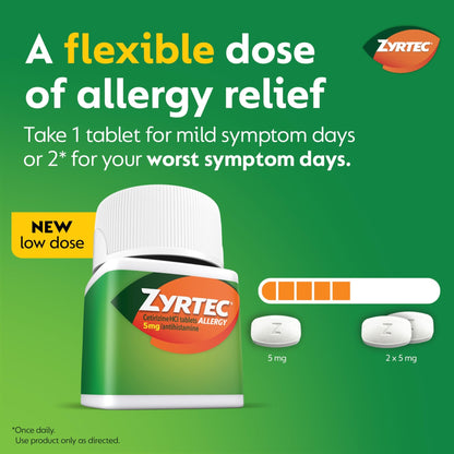 Zyrtec 24 Hour Allergy Relief Tablets, Indoor & Outdoor Allergy Medicine for Adults with 5 mg Cetirizine Hydrochloride, Relief of Runny Nose, Sneezing, Itchy Eyes, Plus Dust, Mold & Pet Dander, 35 ct - dailyvitalstore