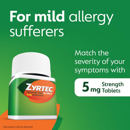 Zyrtec 24 Hour Allergy Relief Tablets, Indoor & Outdoor Allergy Medicine for Adults with 5 mg Cetirizine Hydrochloride, Relief of Runny Nose, Sneezing, Itchy Eyes, Plus Dust, Mold & Pet Dander, 35 ct - dailyvitalstore