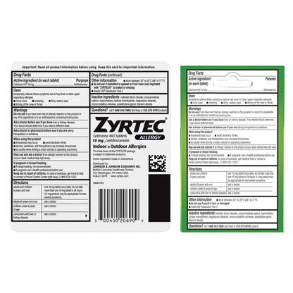 Zyrtec 24 Hour Allergy Relief Tablets, Indoor & Outdoor Allergy Medicine with 10 mg Cetirizine Hydrochloride Antihistamine, Value Bundle of one, 90 ct Bottle & Three, 1 ct Travel Packs - dailyvitalstore