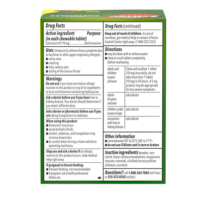 Zyrtec Children's Dye-Free Chewables for 24 Hour Allergy Relief, 10 mg Cetirizine Hydrochloride Antihistamine Tablets, Kids Allergy Medicine Relieves Sneezing & Itchy Throat, Grape, 48 ct - dailyvitalstore