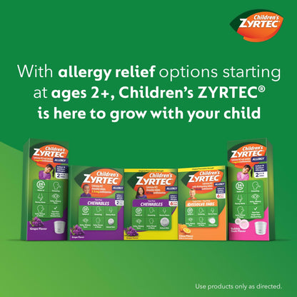 Zyrtec Children's Dye-Free Chewables for 24 Hour Allergy Relief, 10 mg Cetirizine Hydrochloride Antihistamine Tablets, Kids Allergy Medicine Relieves Sneezing & Itchy Throat, Grape, 48 ct - dailyvitalstore