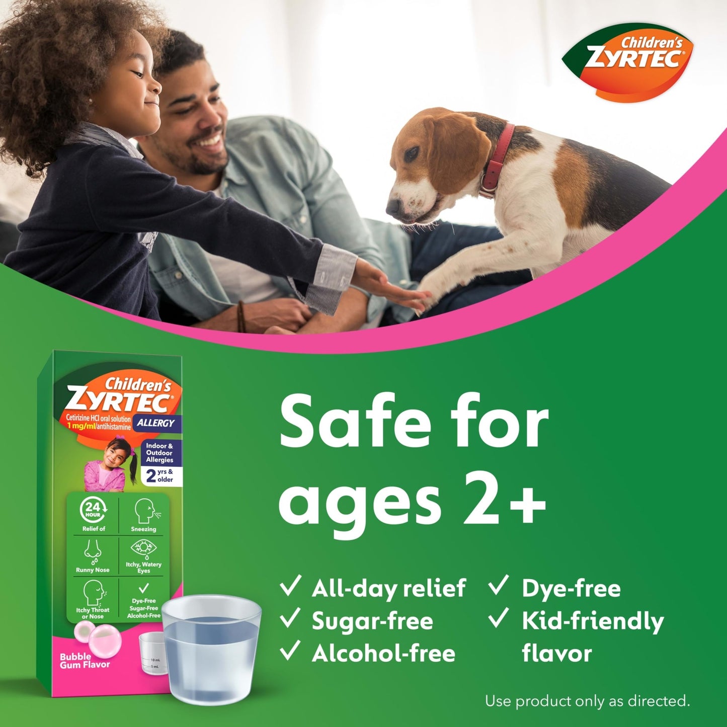 Zyrtec Children's Liquid, Kid's Antihistamine Syrup, Dye-, Sugar-, and Alcohol-Free, Pleasant Bubble Gum Flavor, Contains Cetirizine HCl Suitable for Ages 2 Years and Up, 4 fl oz Bottle - dailyvitalstore