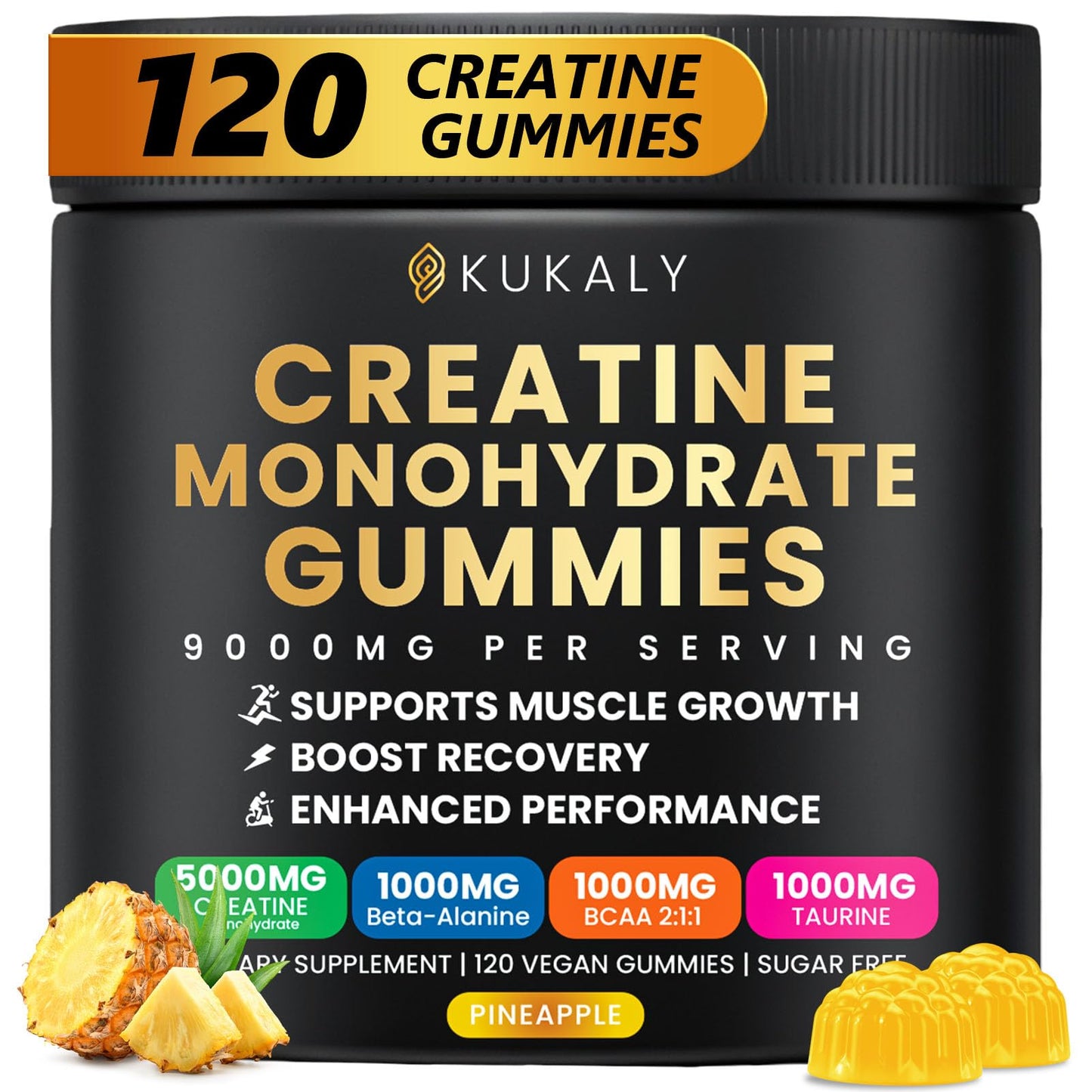 ZyterX Creatine Monohydrate Gummies for Men & Women, 9000MG Creatine Gummies Sugar Free with L-Taurine, BCAA 2:1, B12 B6 for Boost Strength, Focus & Endurance, - dailyvitalstore