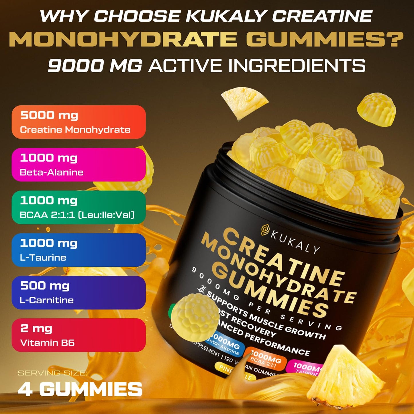 ZyterX Creatine Monohydrate Gummies for Men & Women, 9000MG Creatine Gummies Sugar Free with L-Taurine, BCAA 2:1, B12 B6 for Boost Strength, Focus & Endurance, - dailyvitalstore