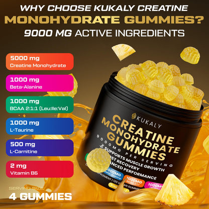 ZyterX Creatine Monohydrate Gummies for Men & Women, 9000MG Creatine Gummies Sugar Free with L-Taurine, BCAA 2:1, B12 B6 for Boost Strength, Focus & Endurance, - dailyvitalstore
