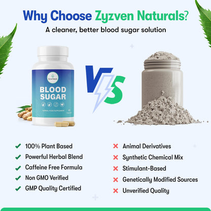 Zyzven Naturals Blood Sugar Support Supplement – 60 Vegan Capsules | Herbal Supplement with Moringa, Cinnamon, Ginger, Neem & Fenugreek | Plant-Based Wellness Supplement - Serving: 2 Capsules/Day - dailyvitalstore