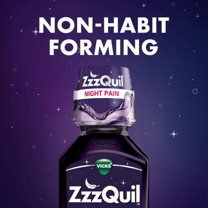ZzzQuil Liquid, Max Strength Pain Reliever, Nighttime Sleep Aid Liquid, Acetaminophen 1000mg, Diphenhydramine 50mg HCI, Non-Habit Forming, Midnight Berry Flavored, 2 Pack, 24 FL OZ - dailyvitalstore