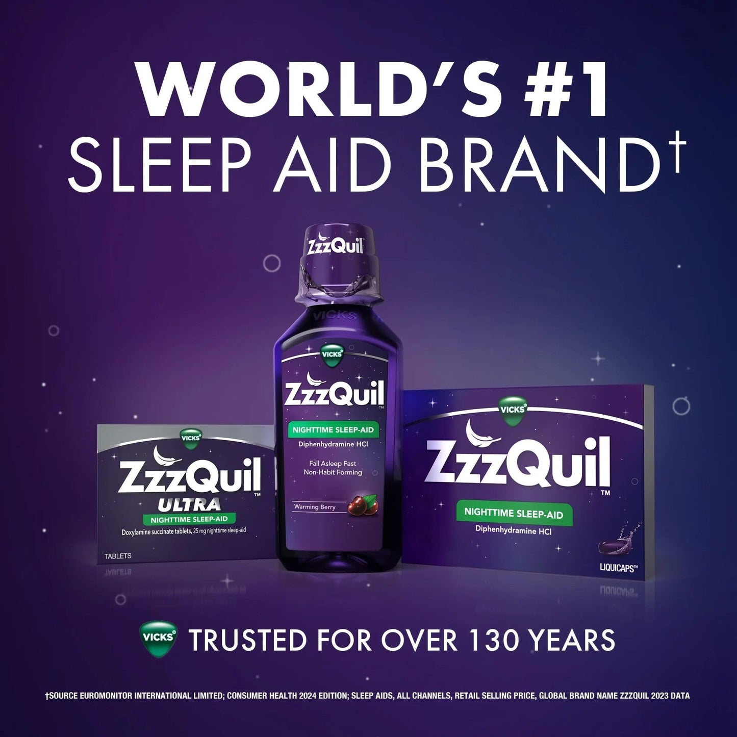 ZzzQuil Liquid, Max Strength Pain Reliever, Nighttime Sleep Aid Liquid, Acetaminophen 1000mg, Diphenhydramine 50mg HCI, Non-Habit Forming, Midnight Berry Flavored, 2 Pack, 24 FL OZ - dailyvitalstore