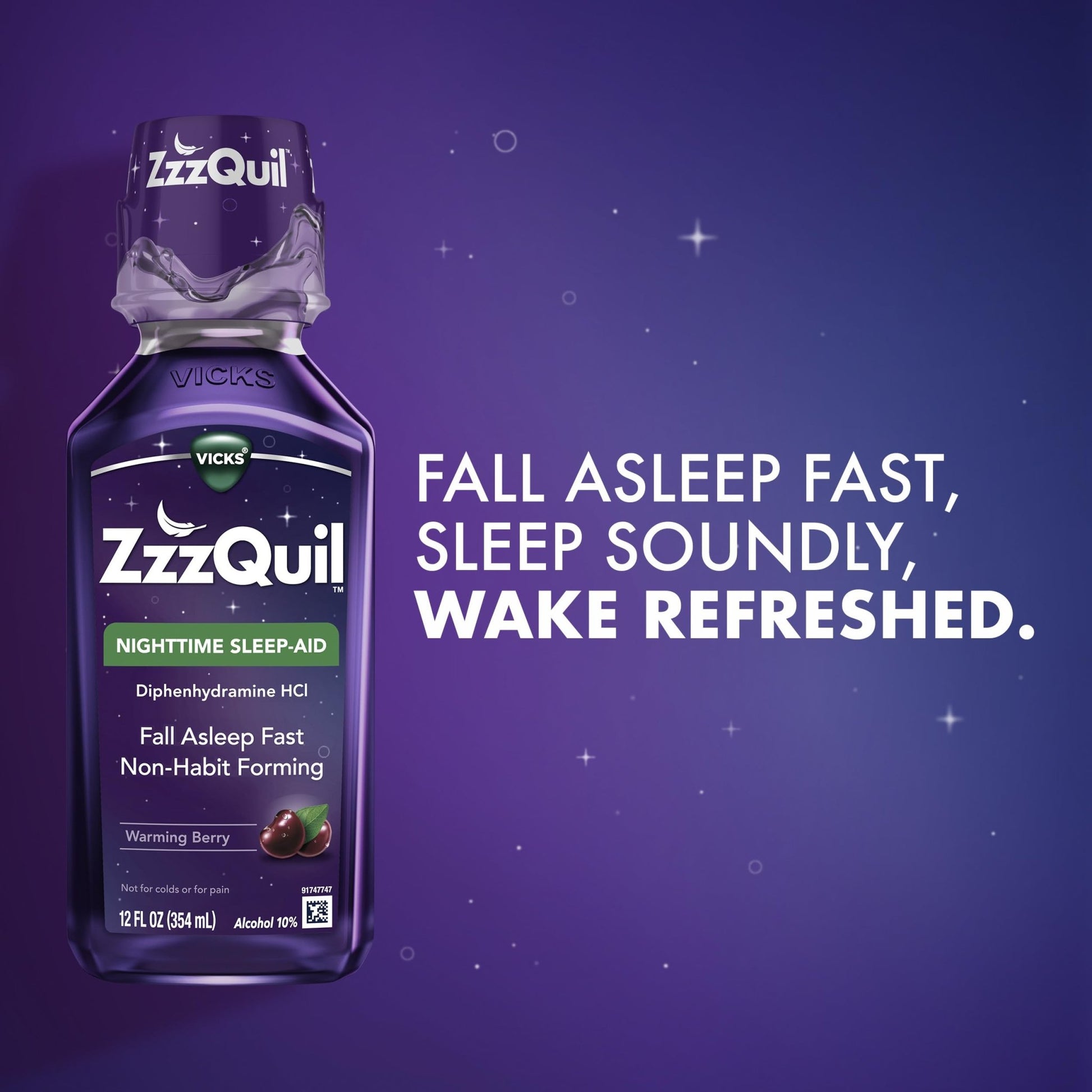 ZzzQuil, Sleep Aid, Nighttime Sleep Aid Liquid, 50 mg Diphenhydramine HCl, Fall Asleep Fast, Non-Habit Forming, Warming Berry Flavor, 12 FL OZ - dailyvitalstore
