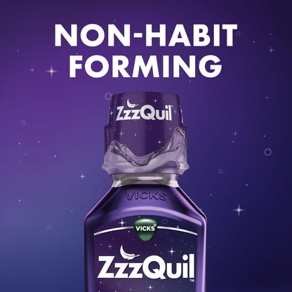 ZzzQuil, Sleep Aid, Nighttime Sleep Aid Liquid, 50 mg Diphenhydramine HCl, Fall Asleep Fast, Non-Habit Forming, Warming Berry Flavor, 12 FL OZ - dailyvitalstore