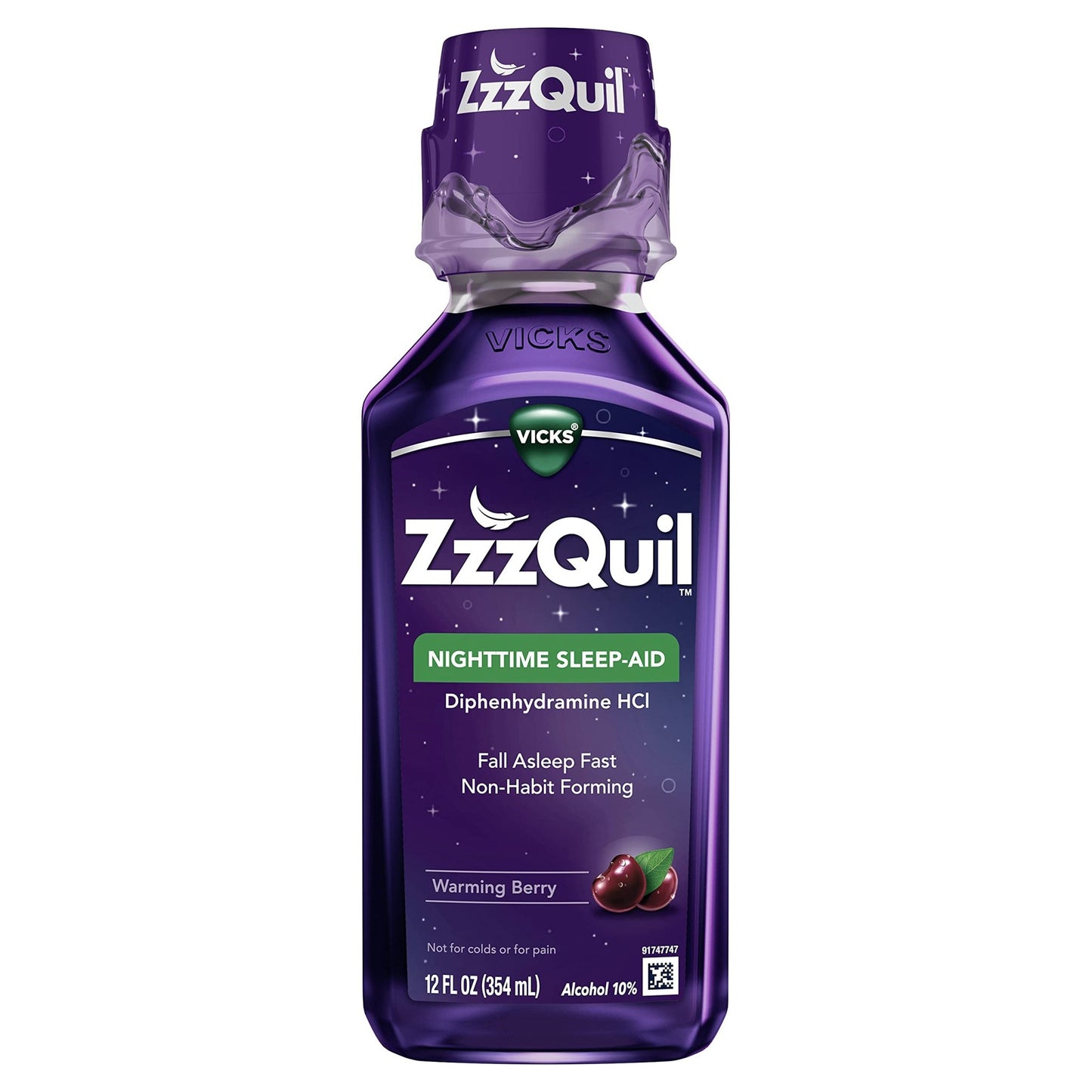 ZzzQuil, Sleep Aid, Nighttime Sleep Aid Liquid, 50 mg Diphenhydramine HCl, Fall Asleep Fast, Non-Habit Forming, Warming Berry Flavor, 12 FL OZ - dailyvitalstore