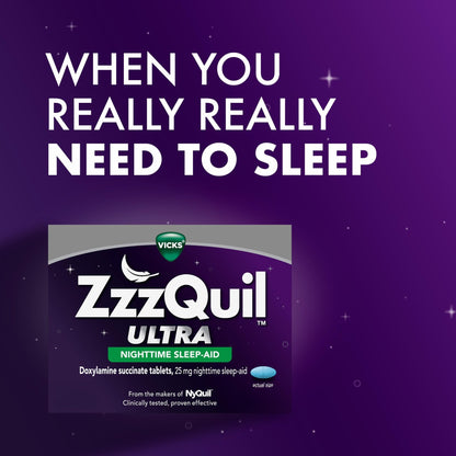 ZzzQuil ULTRA, Sleep Aid, Doxylamine Succinate 25mg, Sleep Aids for Adults, Nighttime Sleep Aid, 48 Tablets - dailyvitalstore