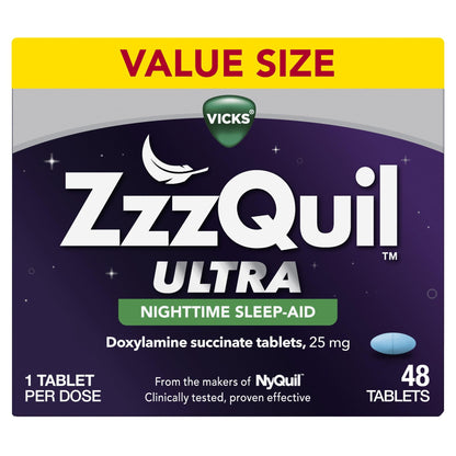 ZzzQuil ULTRA, Sleep Aid, Doxylamine Succinate 25mg, Sleep Aids for Adults, Nighttime Sleep Aid, 48 Tablets - dailyvitalstore